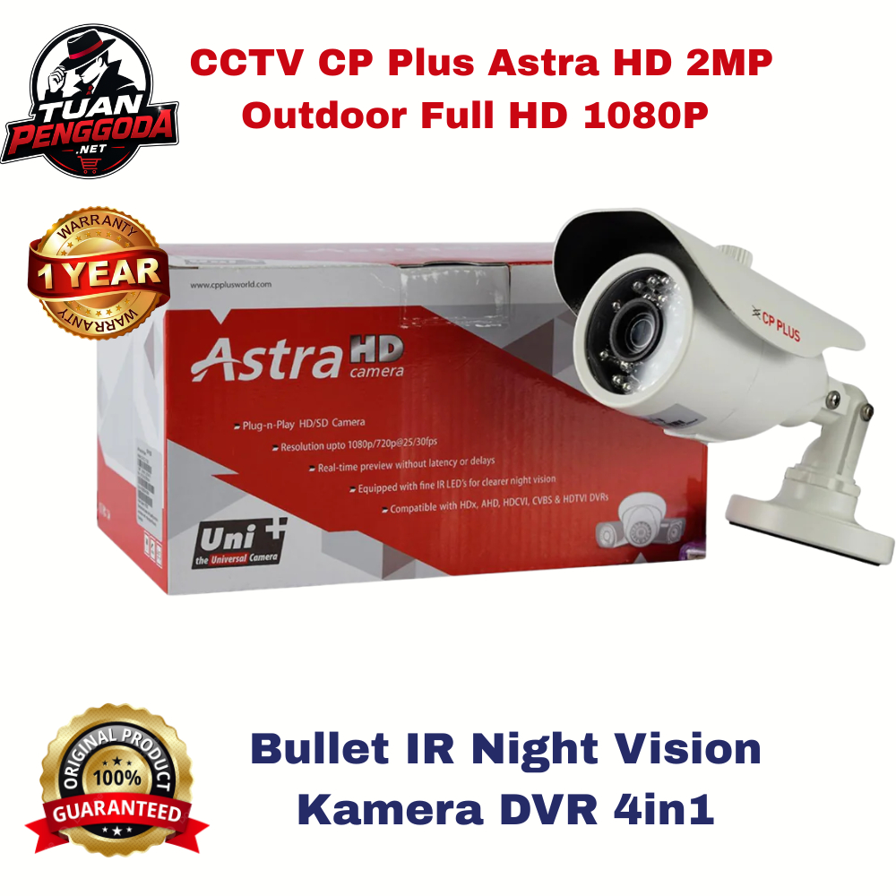 ORIGINAL CCTV CP Plus Astra HD 2MP Outdoor Full HD 1080P Bullet IR Night Vision Kamera DVR 4in1