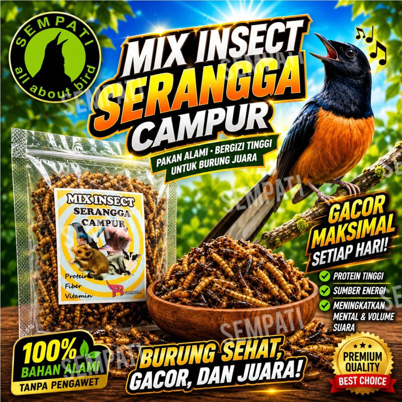 SEMPATI Mix Bugs 15 Gram Campuran Ulat Jerman Jangkrik Ulat Hongkong Mix Bugs Kering Pakan Burung Mu