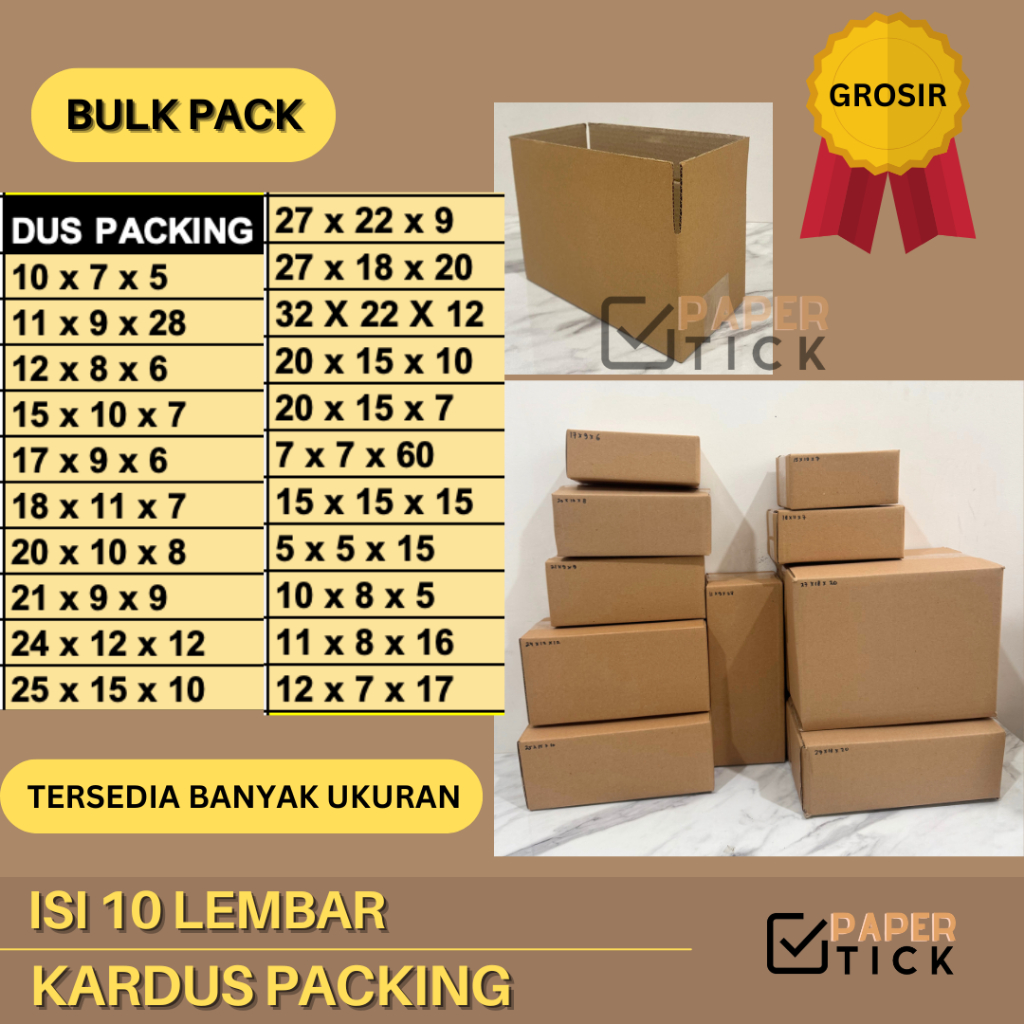 BULK PACK (ISI 10 LEMBAR) BOX KARDUS POLOS DUS PENGIRIMAN DUS PACKING 11x9x28 /12x8x6 /15x10x7 /17x9