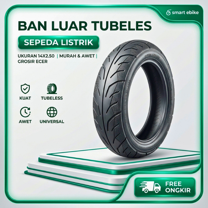 Ban Luar Sepeda Listrik E-bike E Bike 14x2.50 Tubeles Selis PACIFIC, EXOTIK, GODA, UWINFLY || Univer
