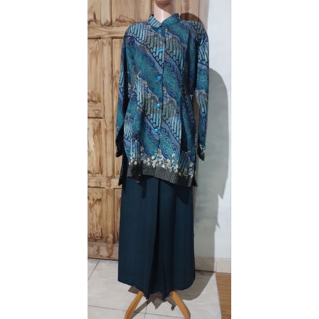 setelan batik hijau botol