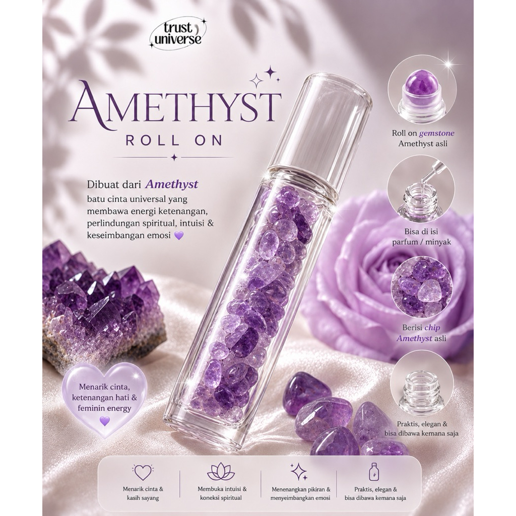 Tempat Parfum and Oil Roll on Gemstone Asli (kosong hanya botol dan gemstonenya)