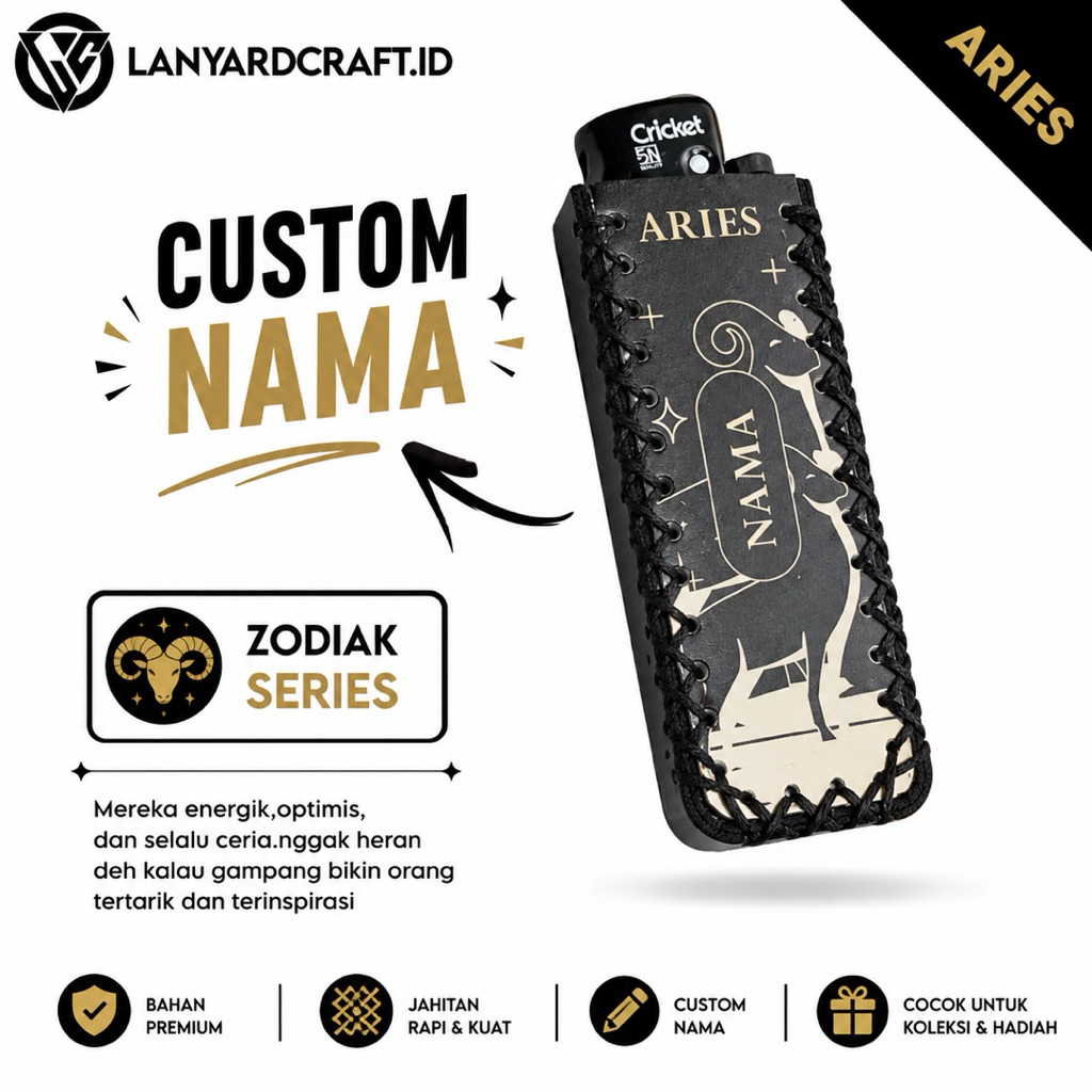 Cover Korek Zodiak Series Kulit Custom Nama UV / Bungkus Korek Cricket Tokai / Bungkus Wadah Korek /