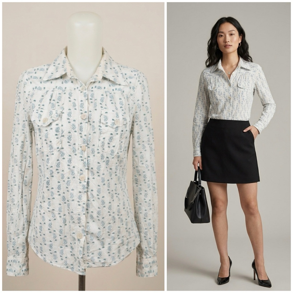 (ada minus) Kemeja Wanita GAP Original Motif Bunga Lengan Panjang / Atasan Vintage Floral Blouse