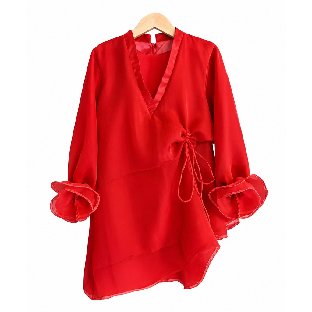 Baju Bodo Modern Bugis Wanita - Atasan Organza Elegan Lengan Panjang Model Ruffle | LIVRA