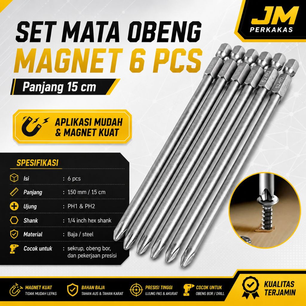 mata bor obeng ( + ) magnet set 6 pcs ph1 ph 2 panjang 15 cm