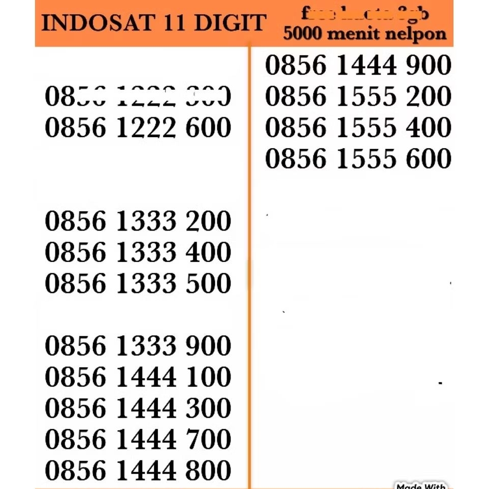 NOMER KARTU PERDANA INDOSAT CANTIK 11 DIGIT TRIPEL RATUSAN
