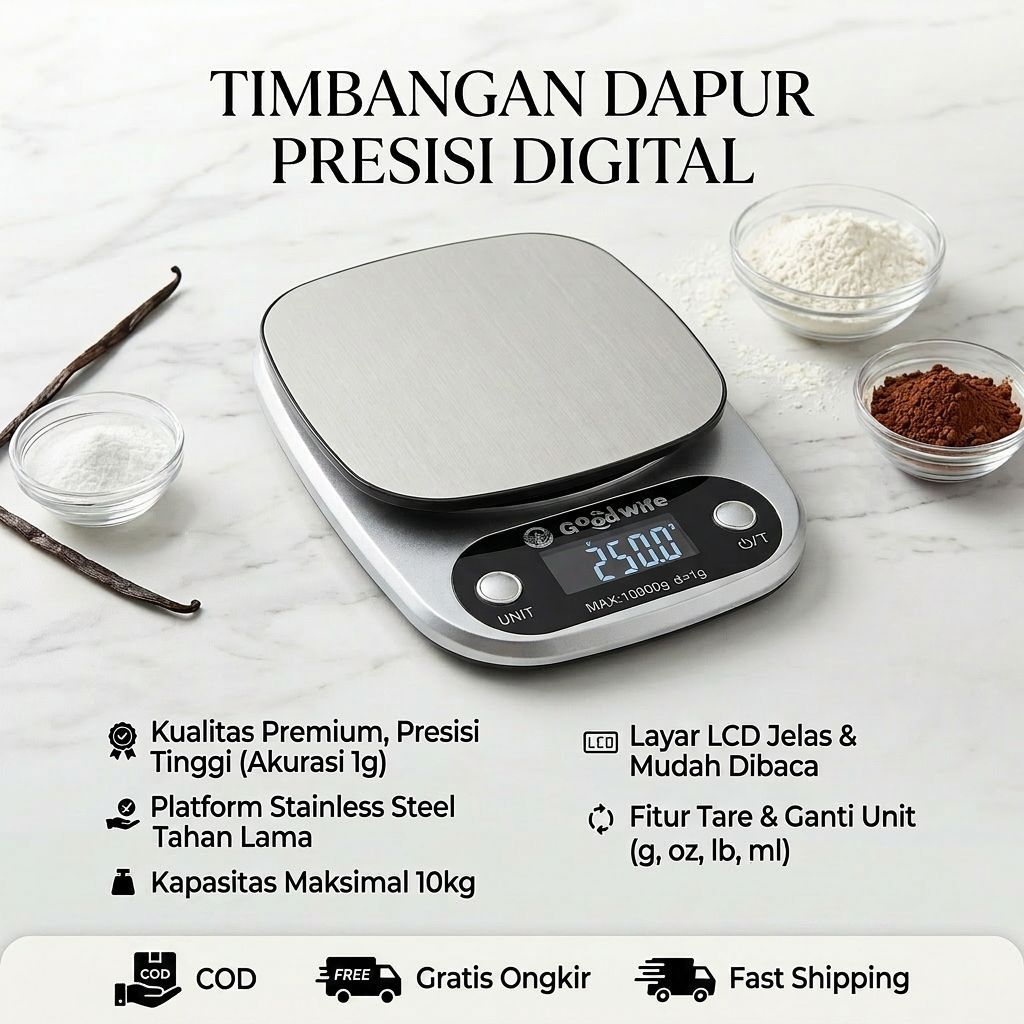 Timbangan Dapur Digital 10kg Kapasitas Besar Akurasi 1g – Timbangan Makanan Kue Baking