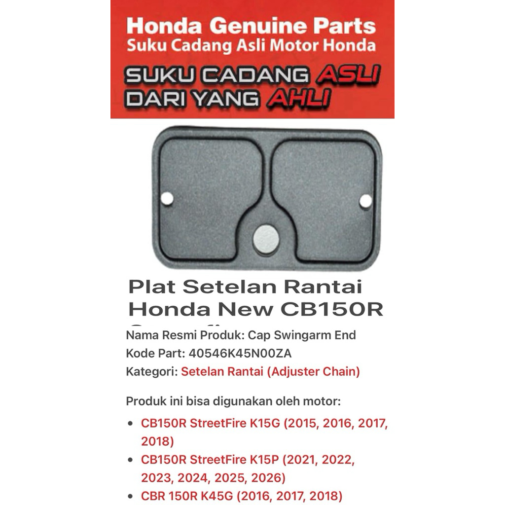 40546K45N00ZA Plat Setelan Rantai Honda New CB150R Streetfire