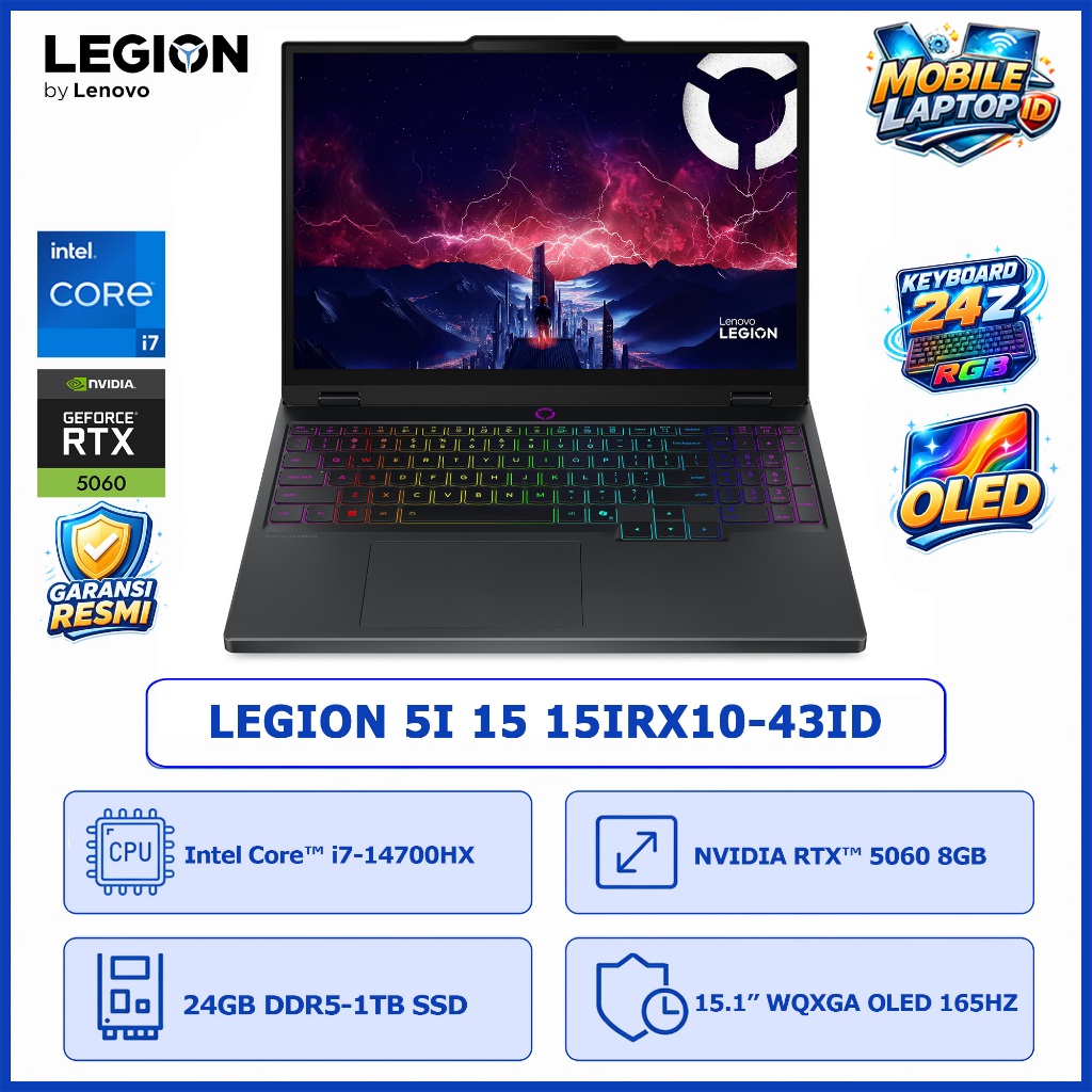 LENOVO LEGION 5I OLED I7 14700HX RTX5050 8GB/ 24GB 512GB W11+OHS+M365B 15.1 WQXGA 165HZ 24ZRGB -4RID