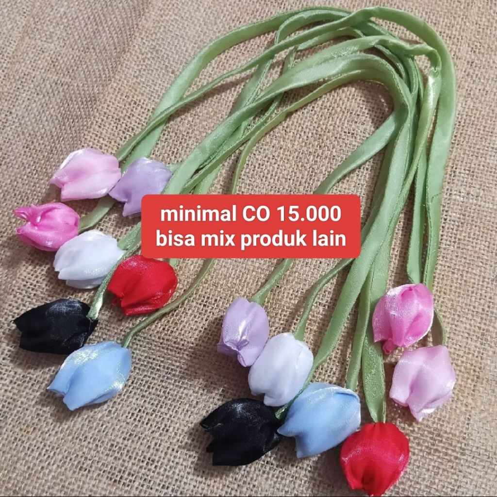(Batam) Tali Bunga Tulip / Kain Tulip / DIY Bagcharm / gantungan tulip / Aplikasi Tulip Kain Shimmer