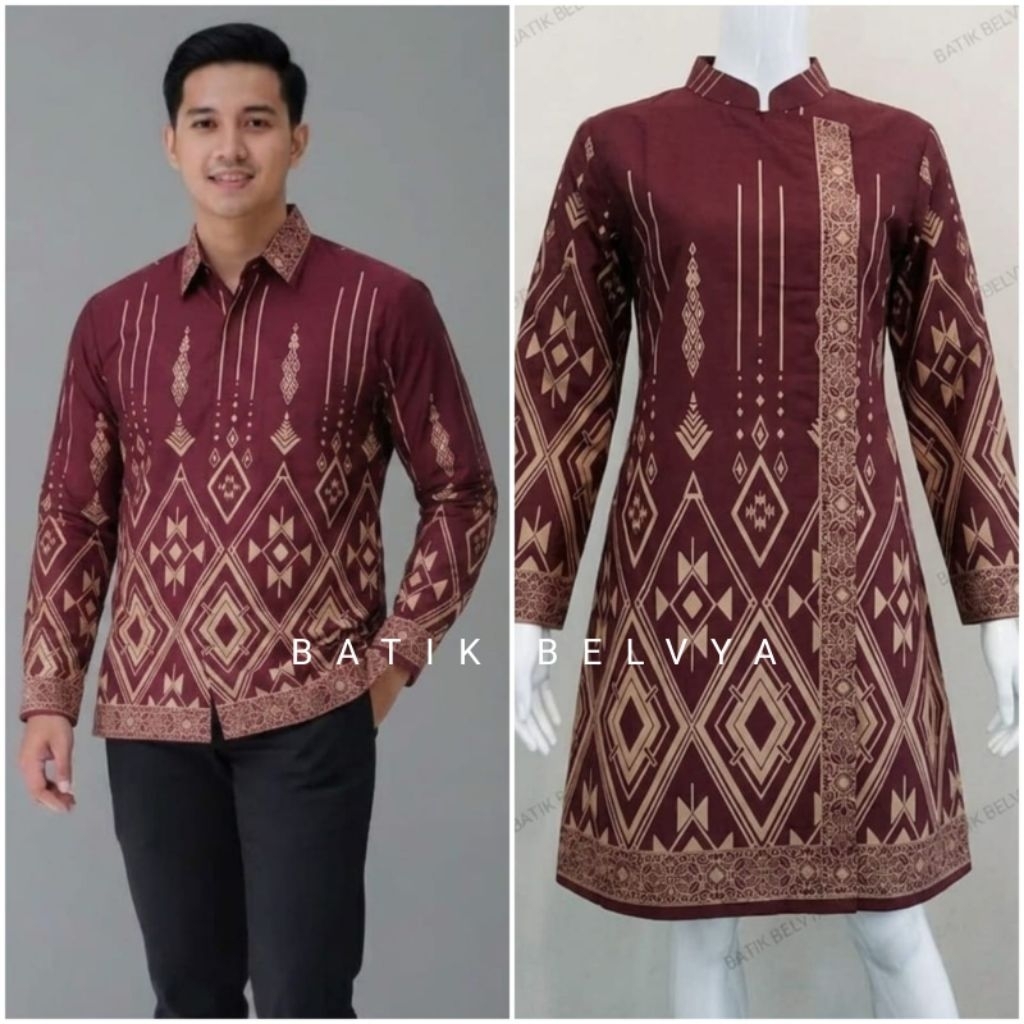 set couple batik motif ombak biru / Batik sragen / batik solo / dress batik / tunik batik / kemeja b