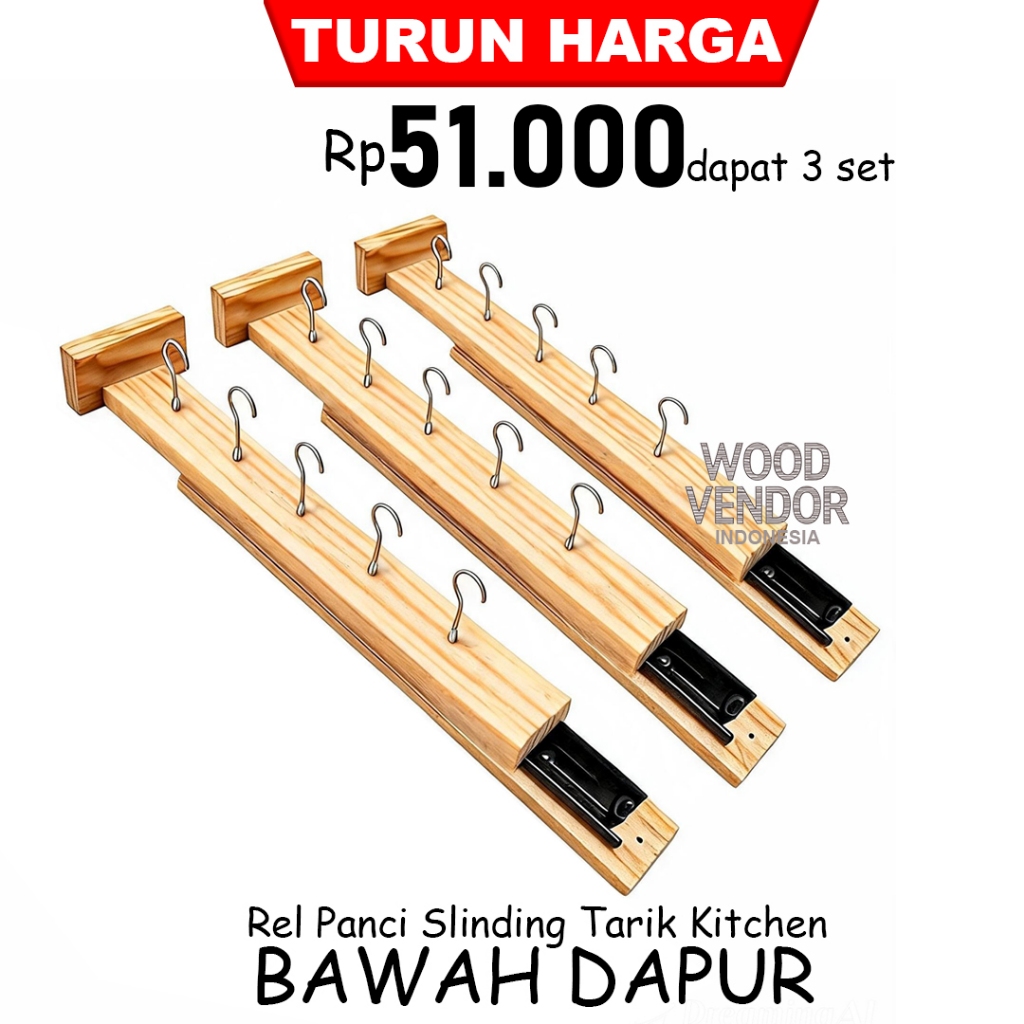 Rel Panci 3set Kayu Tarik Kitchen
