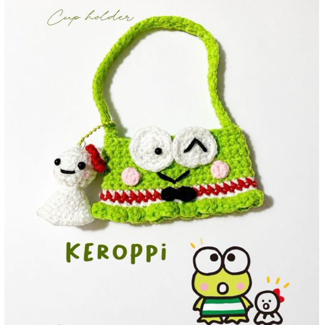 crochet cup holder custom karakter keroppi