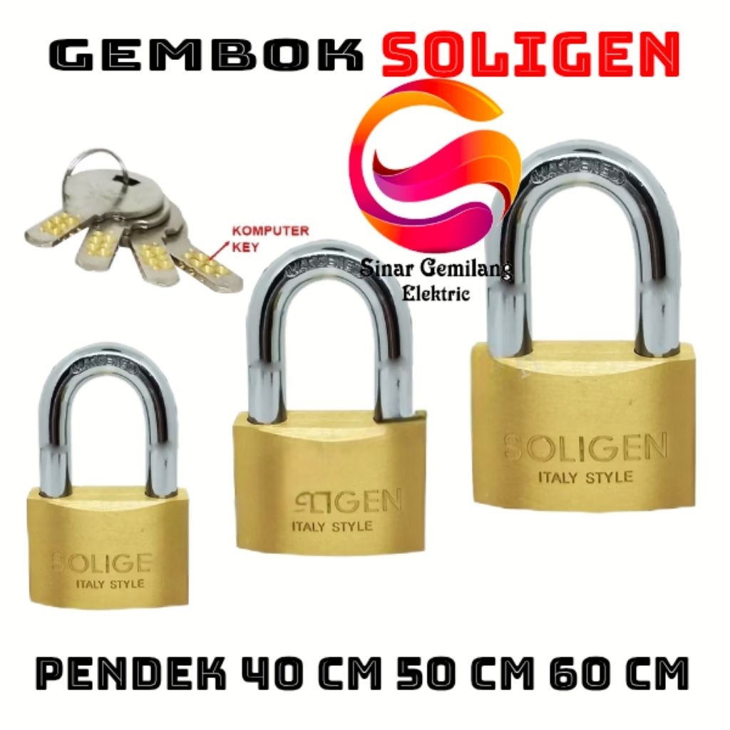 Soligen Gembok Pagar Anti Karat Maling Pager Besar Leher Pendek Pintu Rumah Gerbang Kuningan