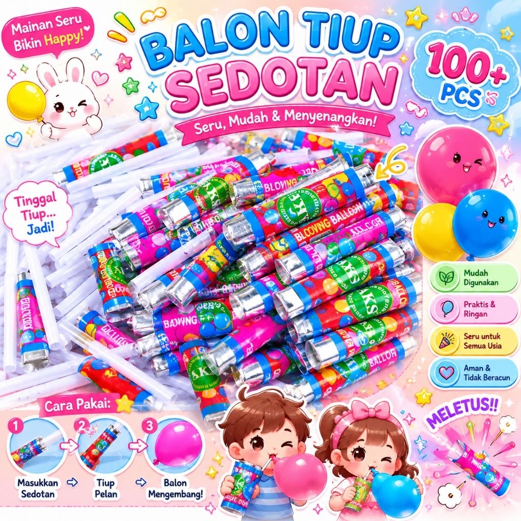 100pc MAINAN BALON TIUP SEDOTAN GELEMBUNG BALON TIUP PELEMBUNGAN BALON MAINAN JADUL BALON TIUP JADUL