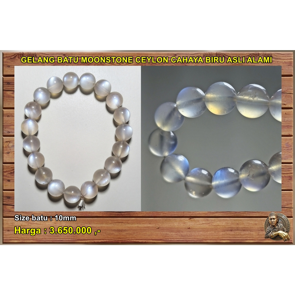 Gelang batu moonstone ceylon cahaya biru asli alami.