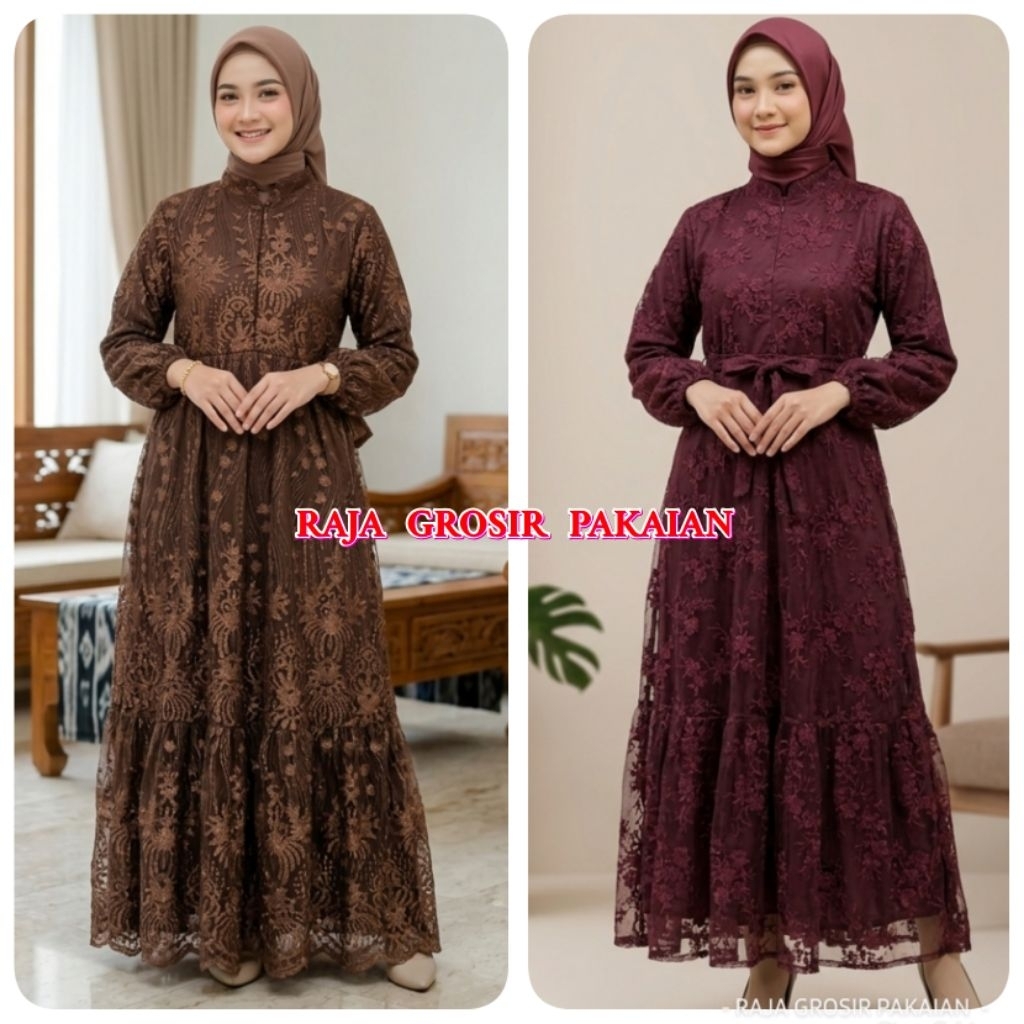 Baju Gamis Brukat Dewasa Namira / Gamis Dewasa Full Brukat Bunsui / Baju Gamis Pesta Dewasa