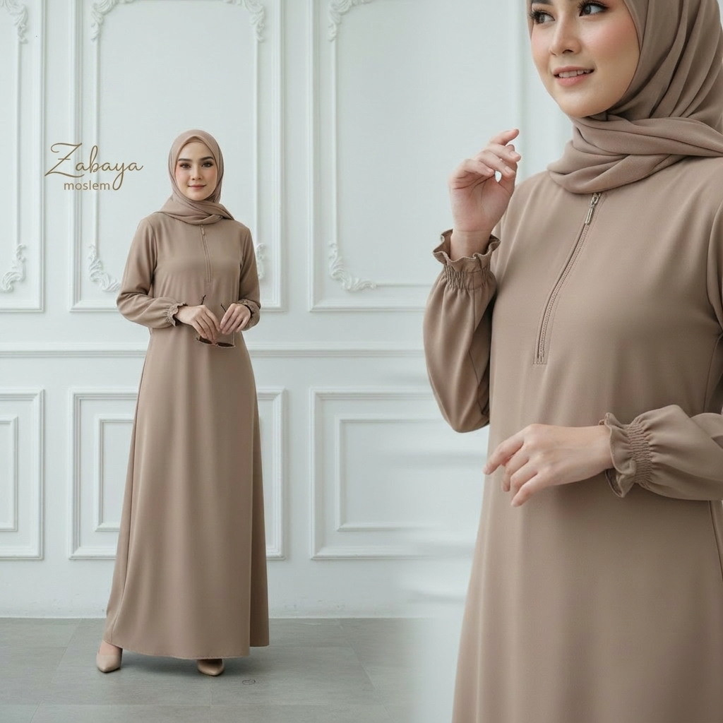 Promo Ameena Series - Abaya Premium Gamis Wanita Premium Polos – Adem, Jatuh, Elegan | Daily & Lebaran Look Bahan wollpeach jetblack Anti UV