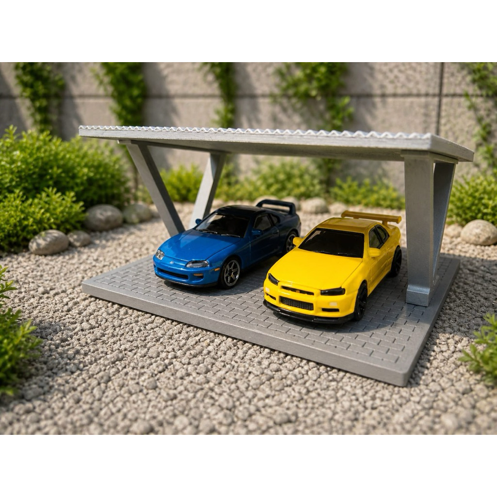 Carport Miniatur 1:64 – Garasi Diecast Display Mobil Mini