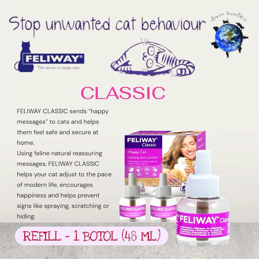 FELIWAY Classic (1 Botol - 48ml Refill 30 Hari) - Penenang Kucing Alami, Mengurangi Stres & Kecemasa