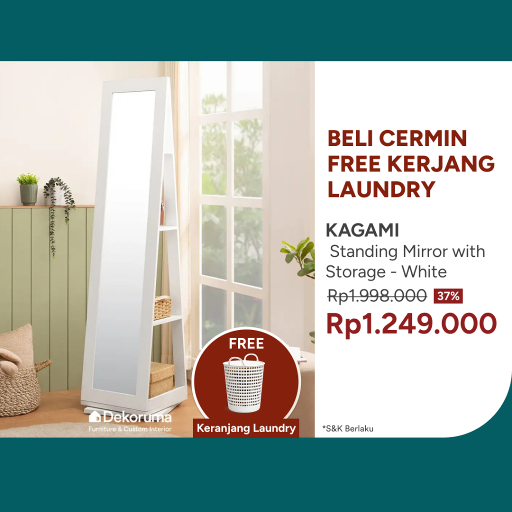 Dekoruma KAGAMI Standing Mirror with Storage / Cermin dengan Rak Susun / Kaca Standing dengan Rak- W