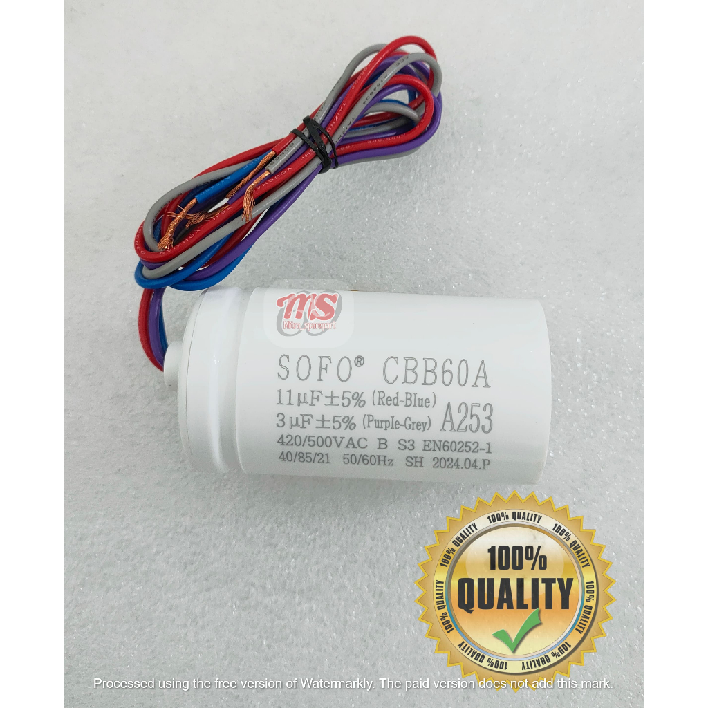 MESIN CUCI - CAPACITOR - KAPASITOR - ELCO. MESIN CUCI 2 TABUNG (CAPASITOR SOFO CBB60A) 100% ORIGINAL