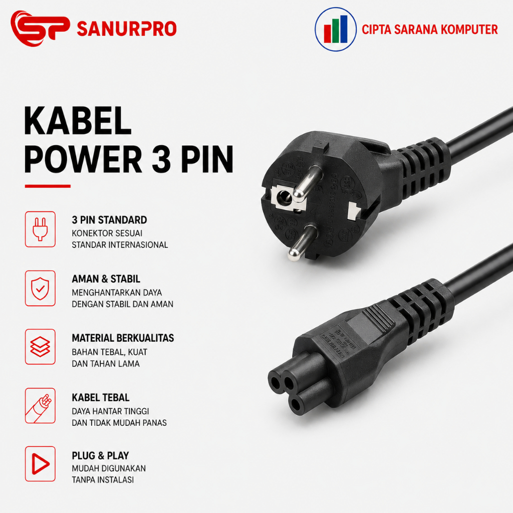 SANURPRO Kabel Power Adaptor Notebook / Kabel Adaptor Laptop / Kabel Power Laptop