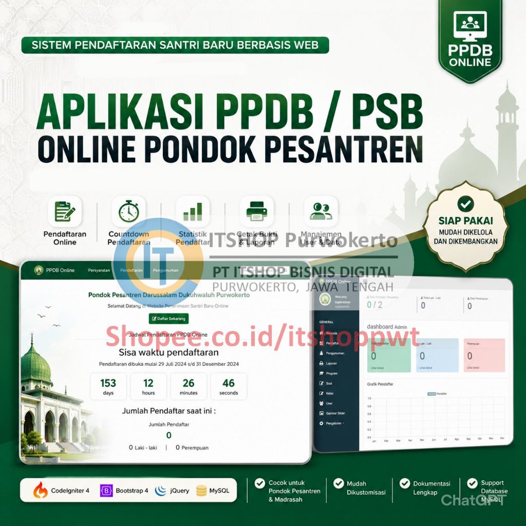 Source Code Aplikasi Web PPDB Pondok Pesantren PSB PonPes menggunakan Codeigniter 4 CI4 MySQL