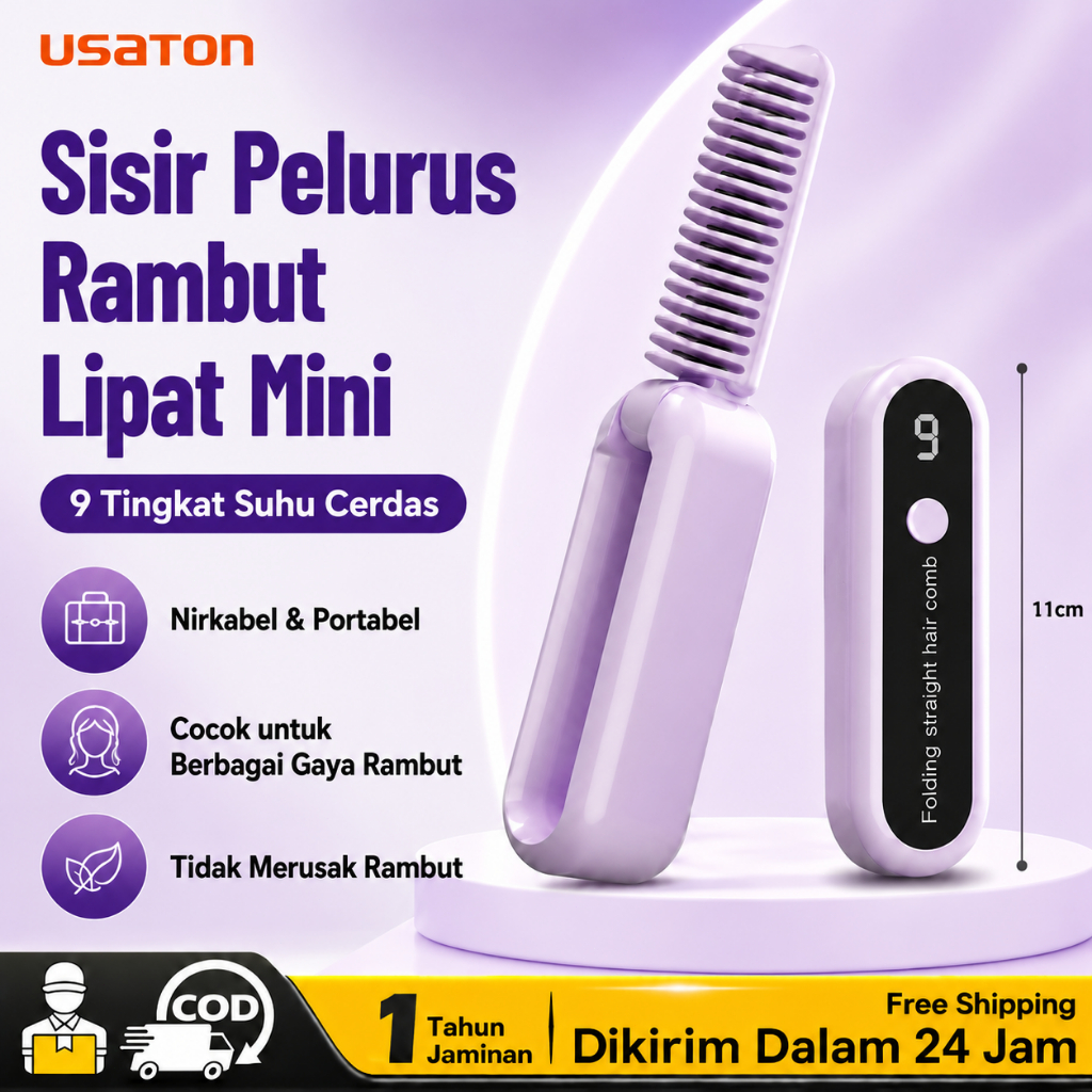 Sisir Pelurus Rambut Mini Sisir Catok Pelurus Rambut Lipat Cordless 2 IN 1 Foldable Hair Straightene