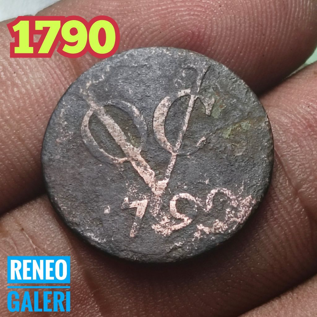 Koin VOC tahun 1790 asli korosi wilayah Utrecht jaman pendudukan Belanda koin tembaga kuno doit lama
