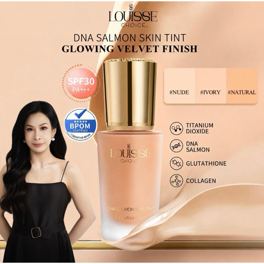 LOUISSE CHOICE DNA SALMON SKIN TINT SPF 30 PA+++ Foundation Cream Beauty Full Coverage Up To 24H Wea