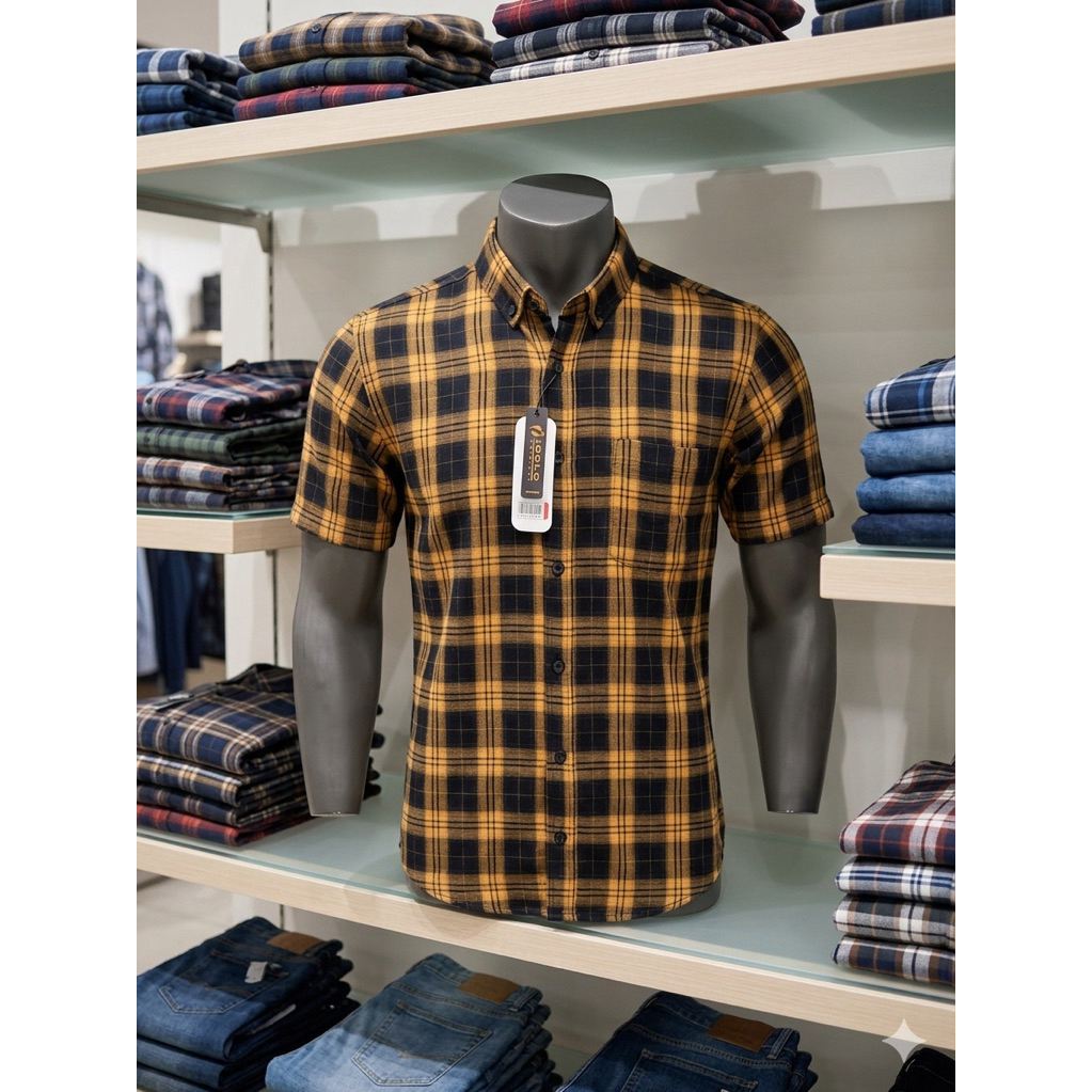Kemeja Flanel Pria Lengan Pendek Bahan Tebal Nyaman