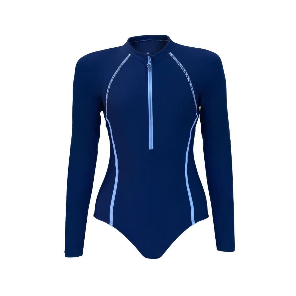 New swimsuit with spliced zipper long sleeved one-piece swimsuit, women's racing plus size swimsuit