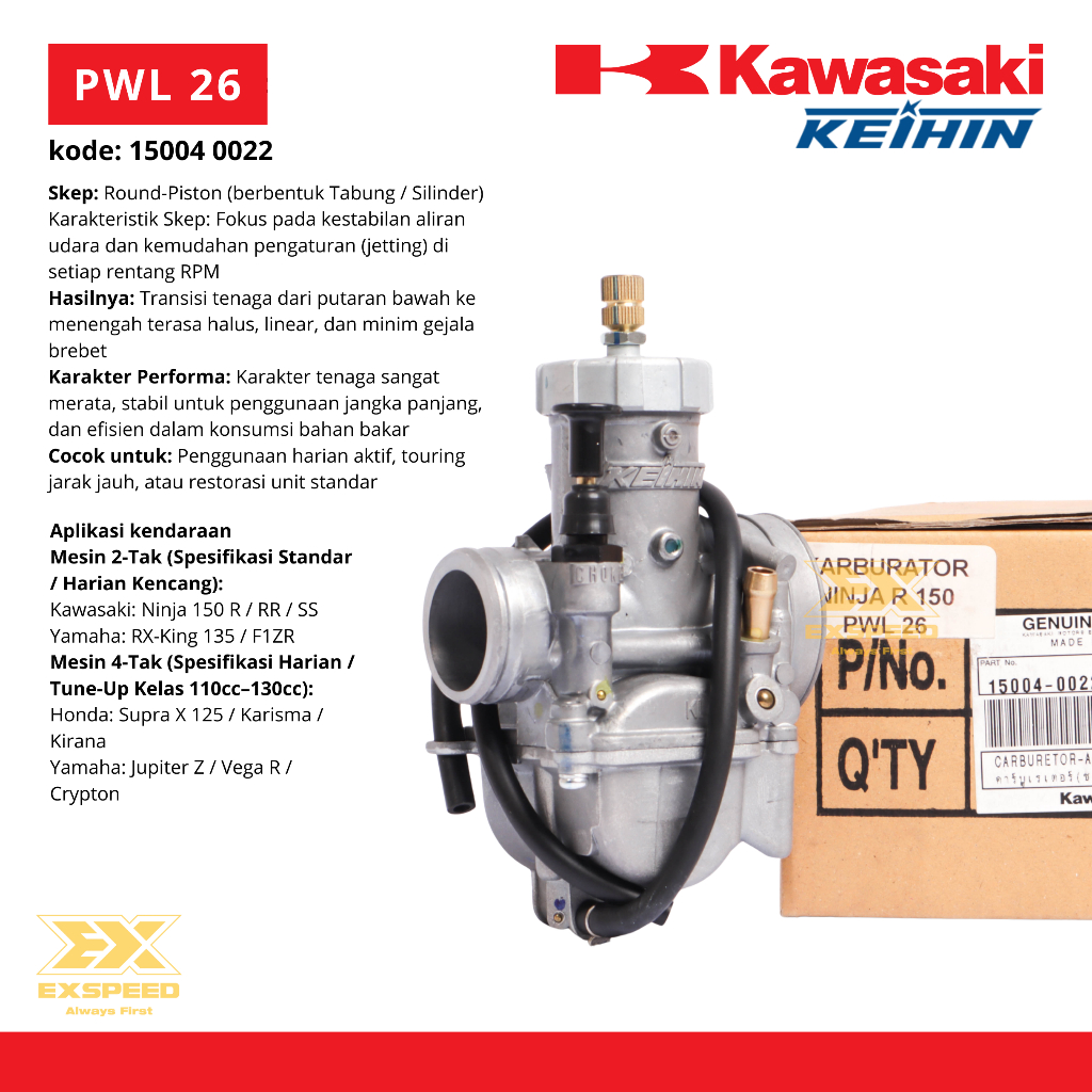 Karburator PWL 26 Kawasaki Keihin untuk Ninja 150 R RR SS (15004 0022)