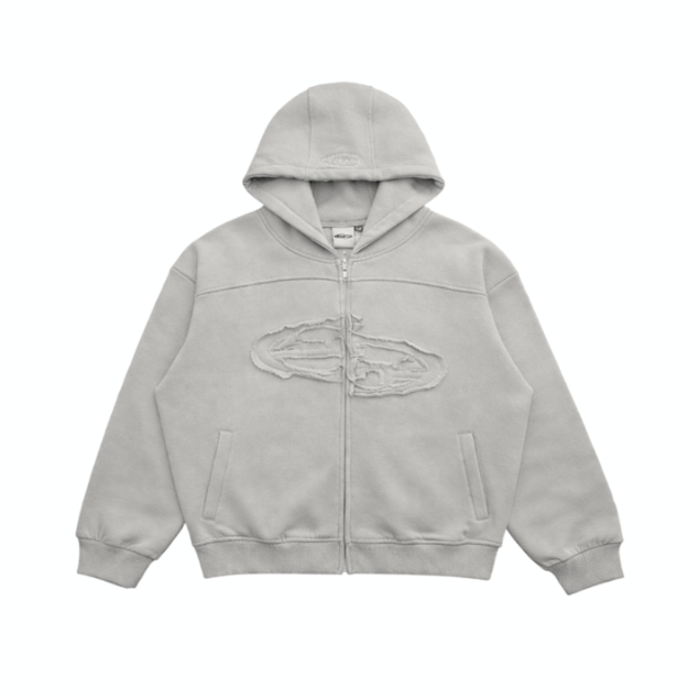 SANR STUDIO HOODIE ZIP DISTRESSED - MISTY
