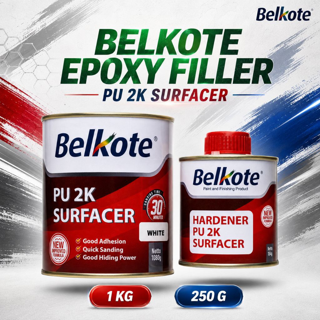 Belkote PU 2K Surfacer Cat Dasar Epoxy Filler putih hitam abu grey