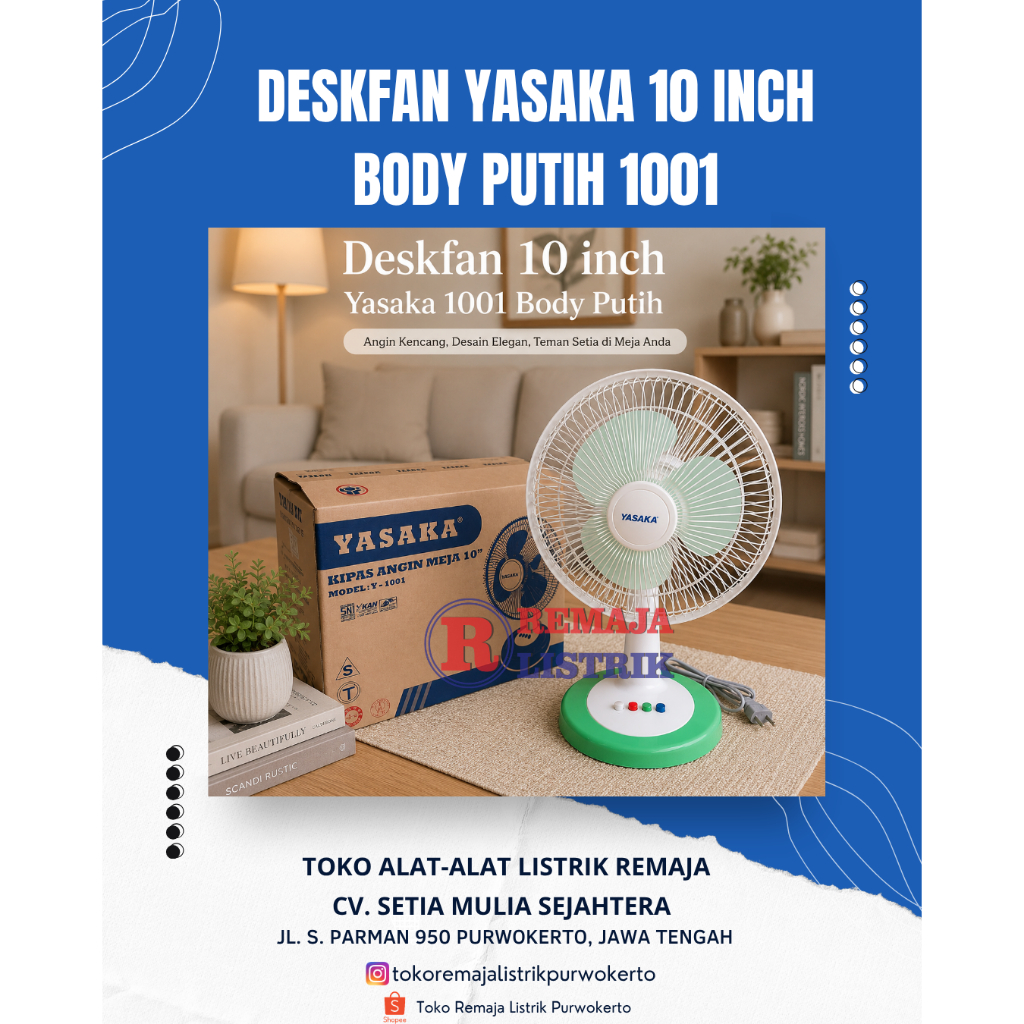 Deskfan Kipas Angin Meja 10 inch Body Putih Yasaka 1001 Super Murah