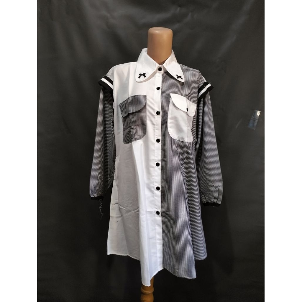 Kemeja Tunik Hitam Putih / Kemeja hitam murah / Tunik hitam / Tunik Putih