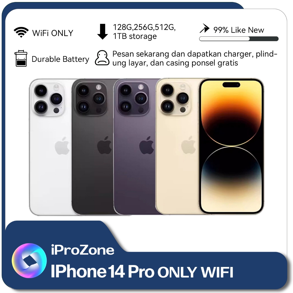 IPhone 14 Pro WIFI ONLY 128GB 256GB 512GB 1TB Bekas Second Original Mulus Fullset Hp IP 14 Pro Color