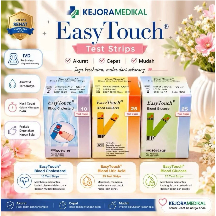 PAKET STRIP REFILL EASY TOUCH / ASAM URAT, KOLESTEROL, GULA / STRIP REFILL EASY TOUCH