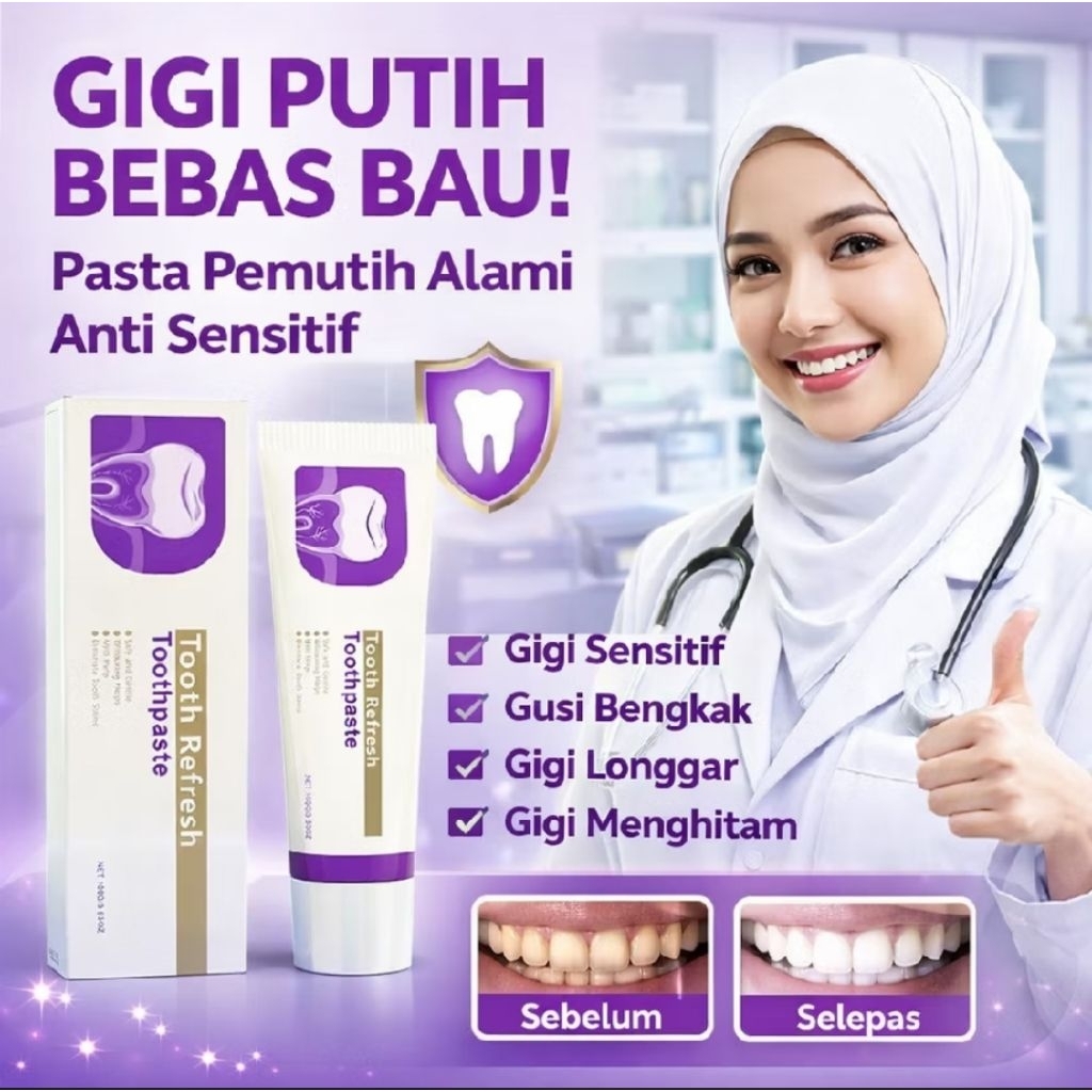 Pasta Gigi Pemutih Alami Anti Sensitif Tooth Refresh Toothpaste Pasta Gigi untuk Gigi Sensitif dan N
