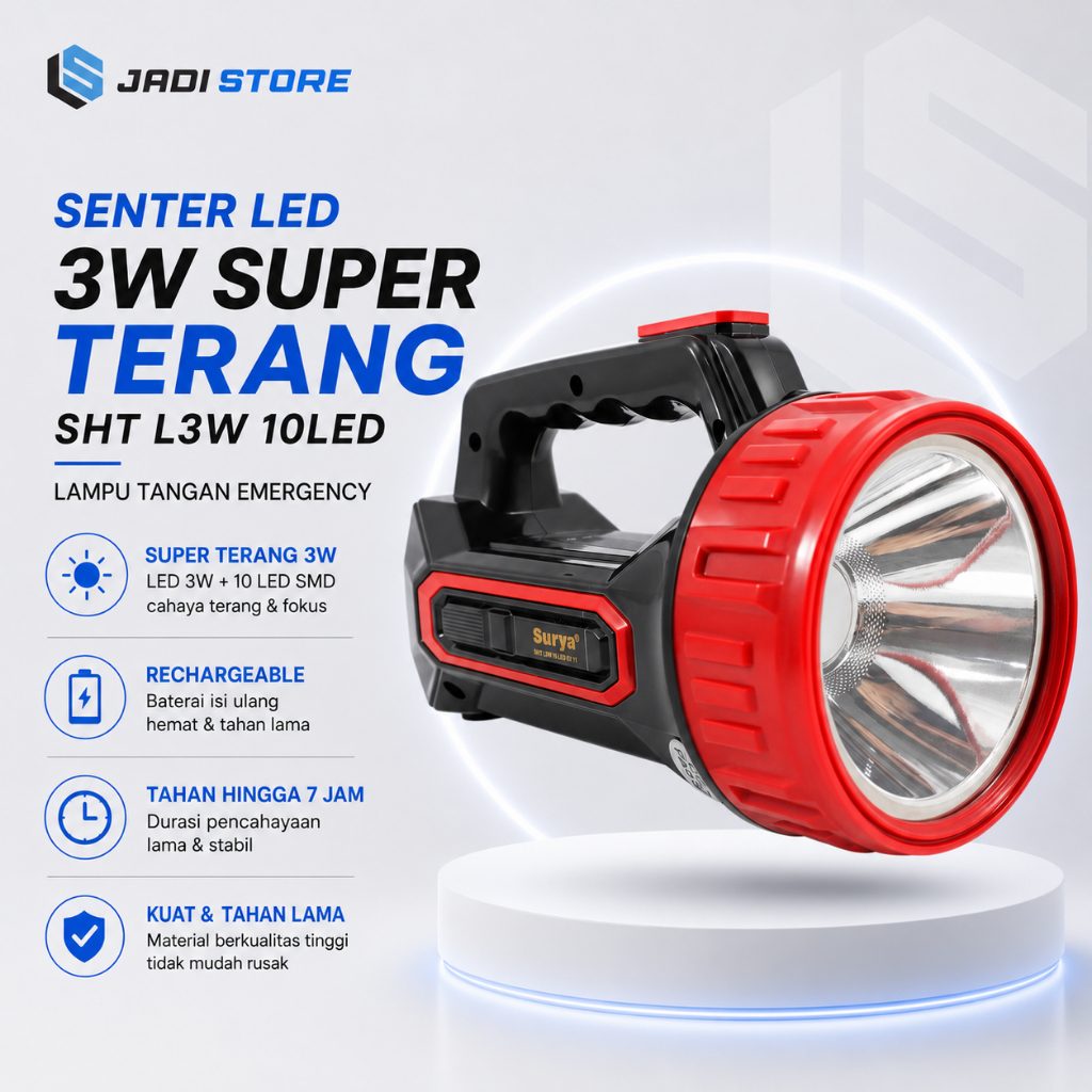 Lampu Senter Tangan LED 3W 3 Watt SHT L3W 02 LED Surya Emergency Senter LED Super Terang Senter LED 