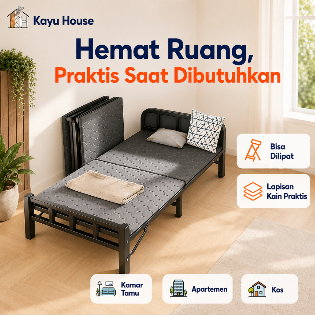 Ranjang Lipat Besi Tempat Tidur Lipat Dipan Besi Folding Bed Tempat Tidur Lipat Yang Dipertebal