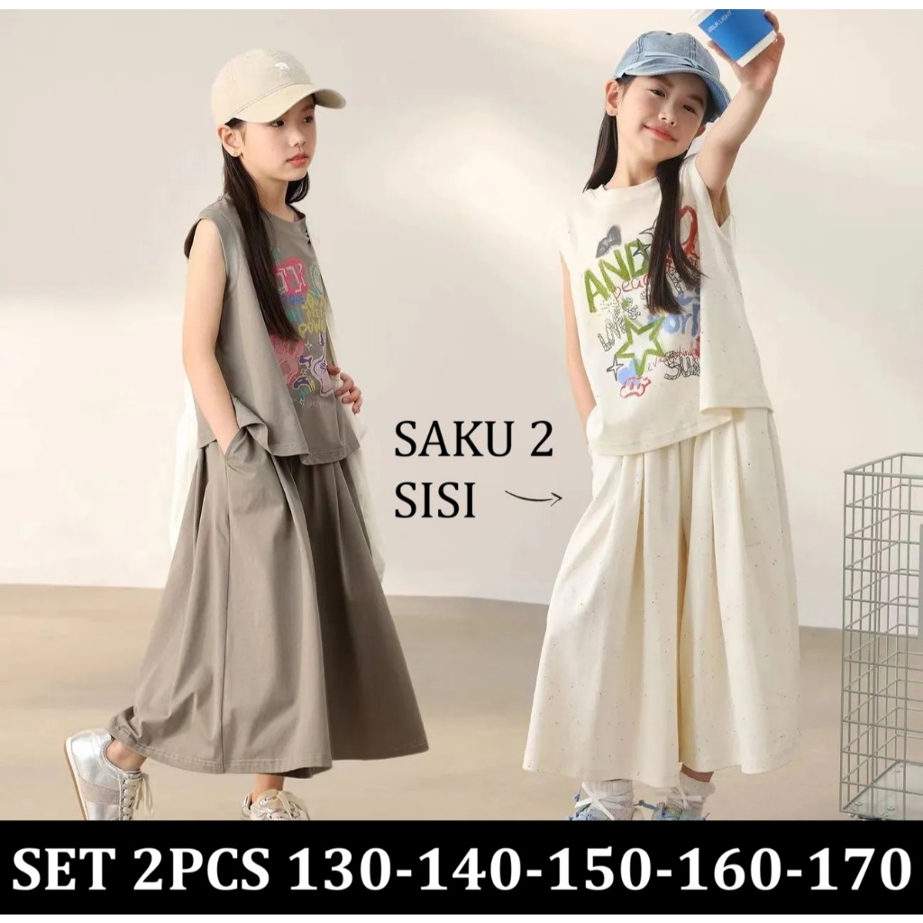 2026 One Set setelan 2pcs Korean Style celana panjang longgar wide leg kulot 3/4 baju yukensi lengan