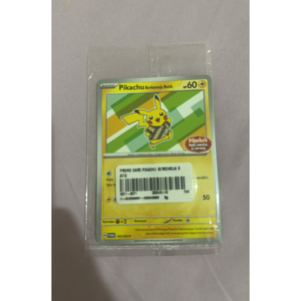 kartu pokemon pikachu berkemeja batik segel