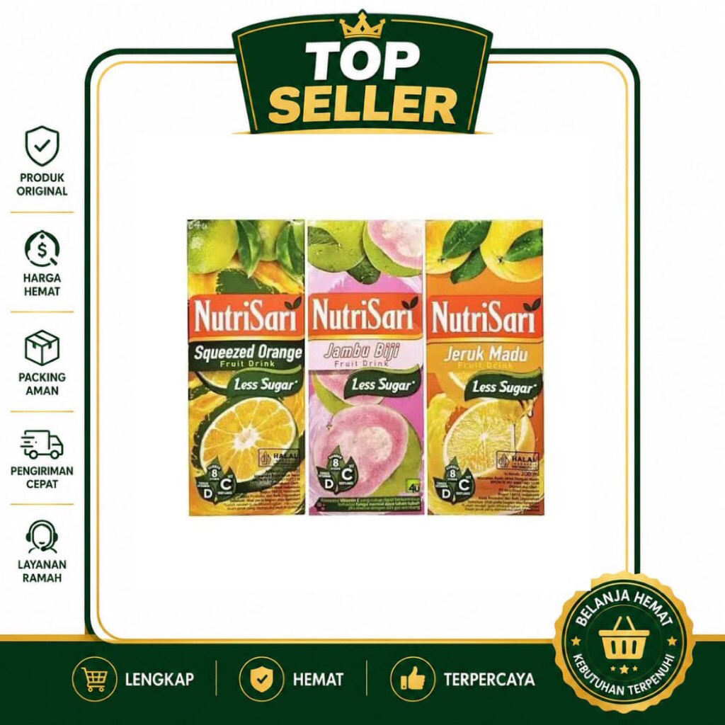 ( 3 PCS ) NutriSari Fruit Drink Less Sugar Minuman Buah Kotak 200ml