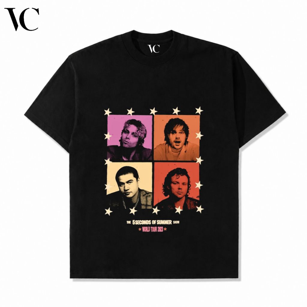 KAOS BAJU 5 SECOND OF SUMMER| BAJU HITAM | KAOS HITAM REGULAR | KAOS BOOTLEG | KAOS DEWASA UNISEX | 