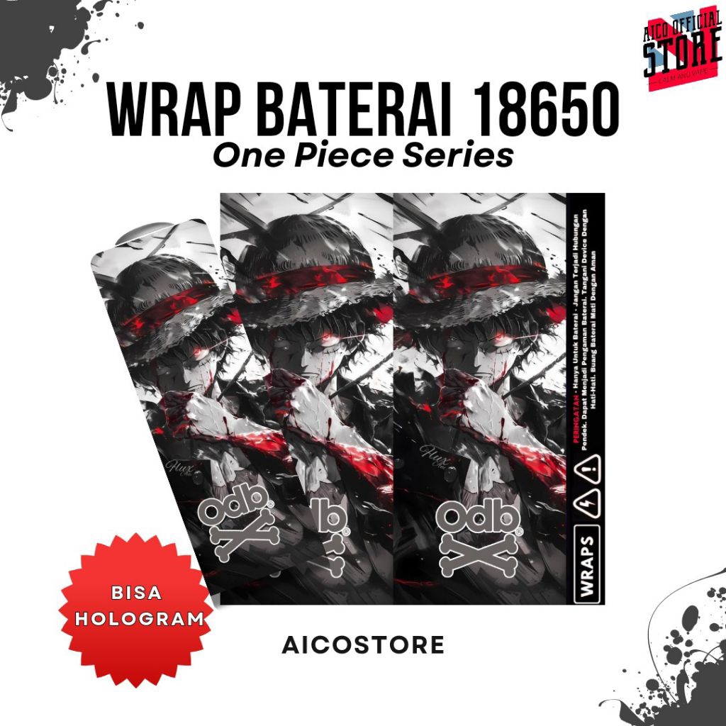 ​Wrap Baterai 18650 Custom One Piece Luffy Kulit Pelindung Batre Senter SWAT Powerbank Kipas Portabl