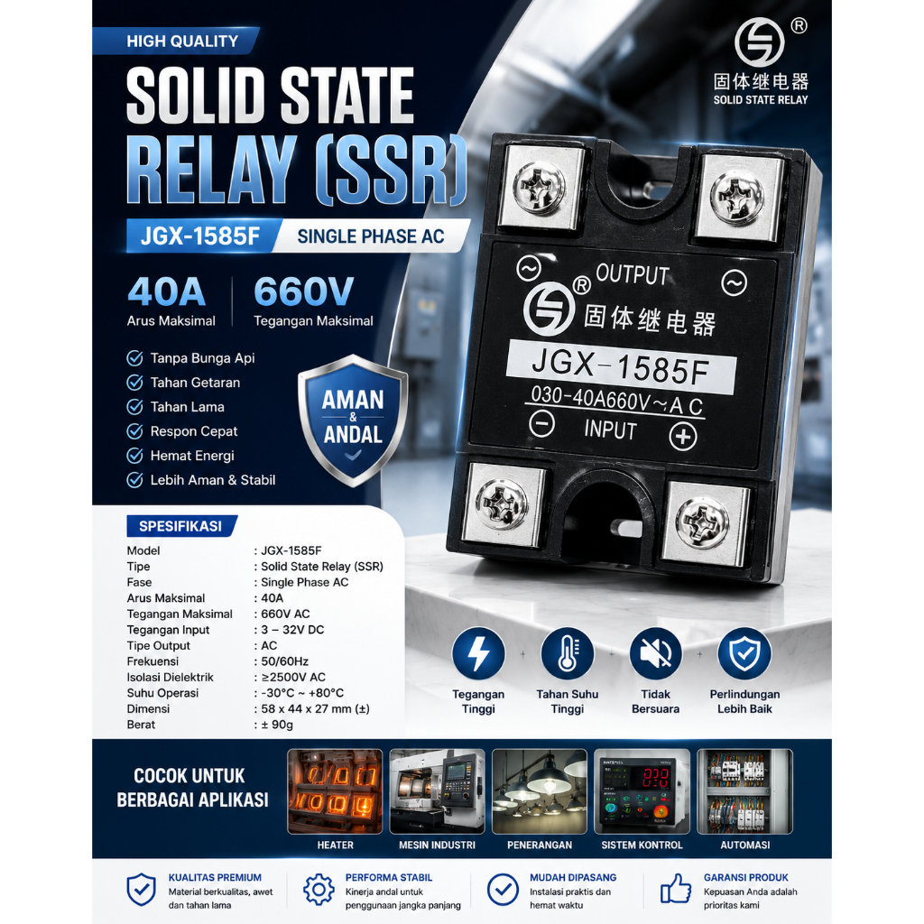 SOLID STATE RELAY (SSR) JGX-1585F SINGLE PHASE AC 40A 660V